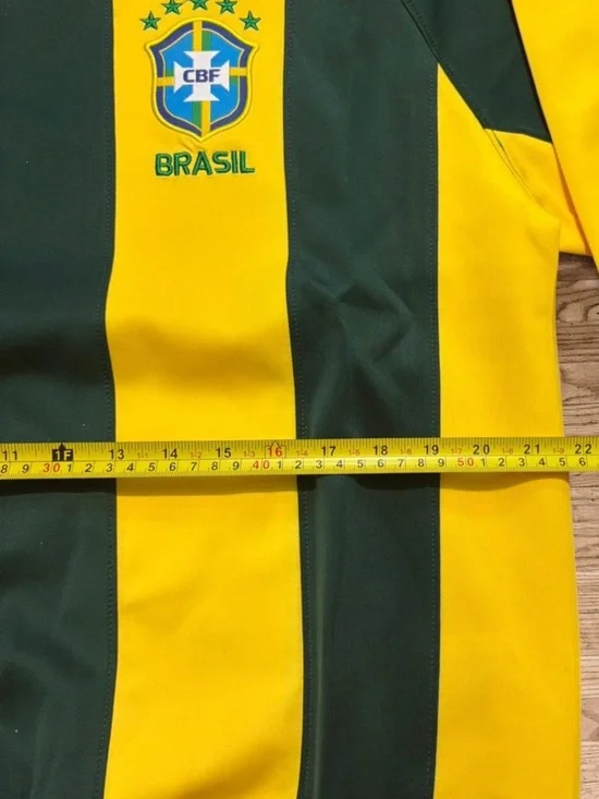Nike Brasil Yellow & Dark Green retro training Striped Soccer Sweatshirt - Picture 3 of 4